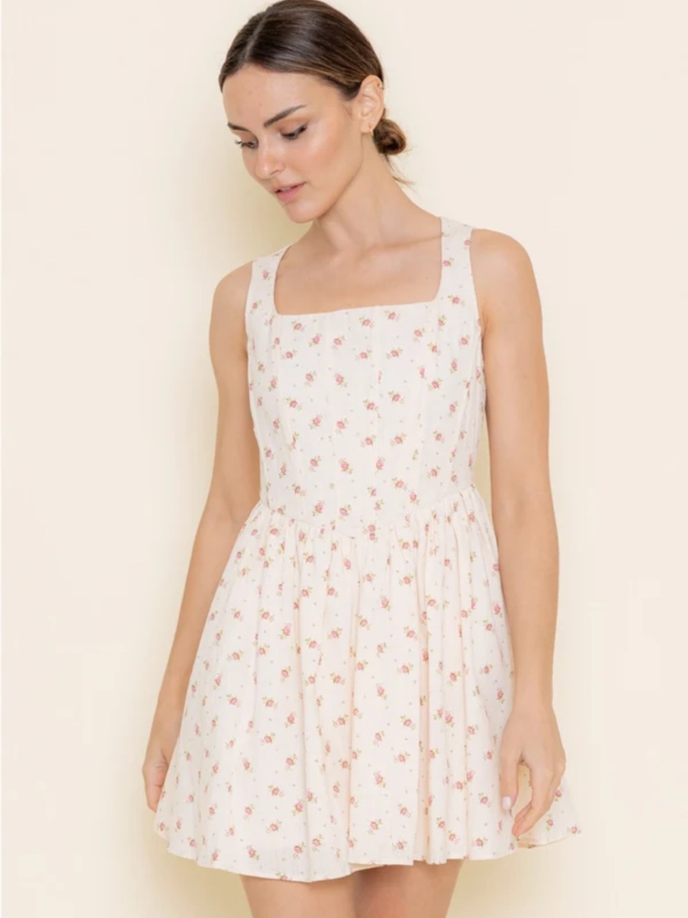 Cream Floral Square-Neck Sundress - Picture 1 of 14